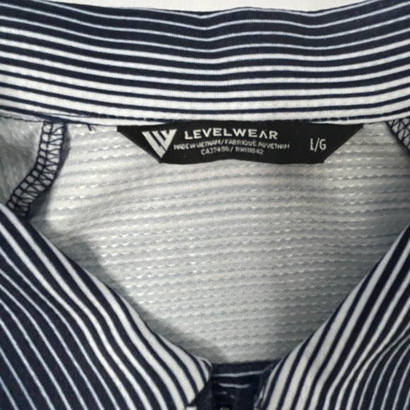 Levelwear The Ally Challenge Golf Polo Shirt Striped Navy White Large L/G - Picture 3 of 9